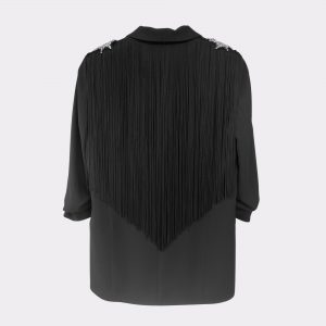 Chaqueta blazer emericana negra flecos