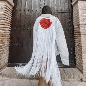 chaqueta allegra rosa fleco largo