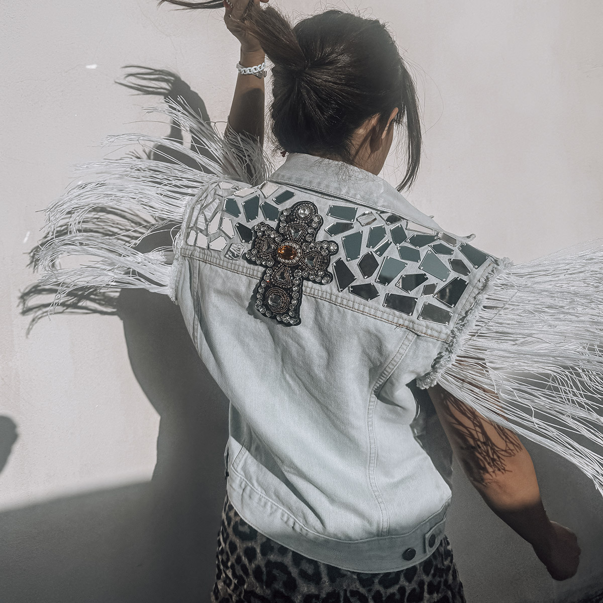 chaleco personalizado flecos espejos