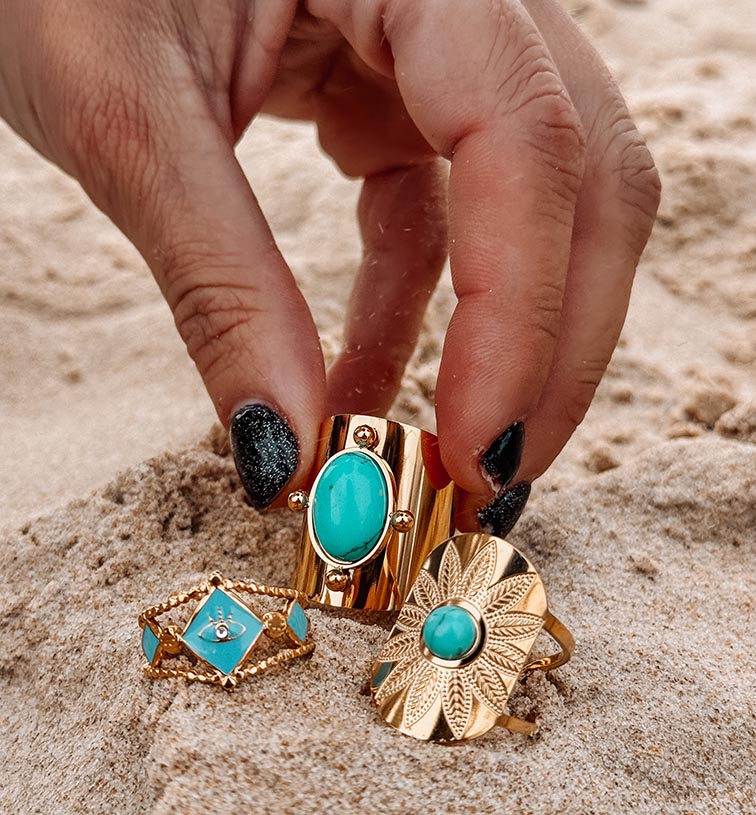 anillo oro turquesas