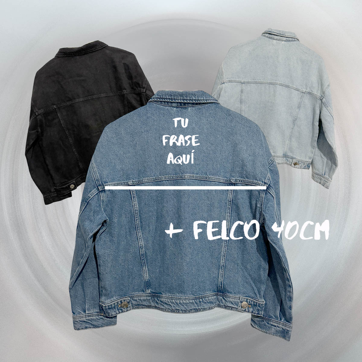 chaqueta personalizada con frase y fleco